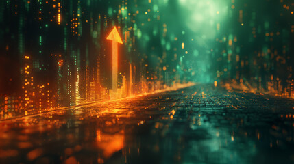 Fototapeta premium A conceptual art piece symbolizing 'Traffic Recovery'. The image should feature a bold upward arrow icon or a graph displaying an upward trend curve, embodying optimism and progress.