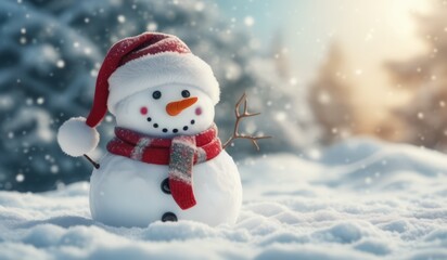Obraz premium snowman on the snow background