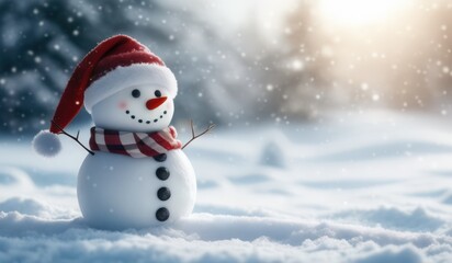 Fototapeta premium snowman on the snow background