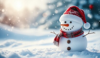 Fototapeta premium snowman on the snow background