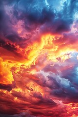 Fototapeta premium Fiery Sunset Sky with Dramatic Storm Clouds at Dusk