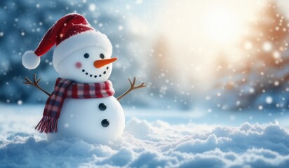 Fototapeta premium snowman on the snow background