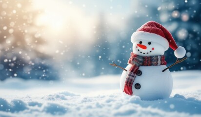 Fototapeta premium snowman on the snow background