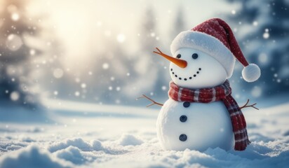 Fototapeta premium snowman on the snow background