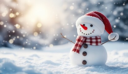 Fototapeta premium snowman on the snow background