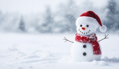 Obraz premium snowman with red hat and red scarf