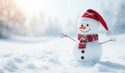 Obraz premium snowman with red hat and red scarf