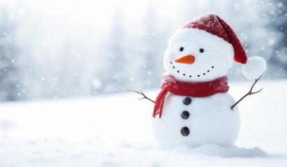snowman with red hat and red scarf