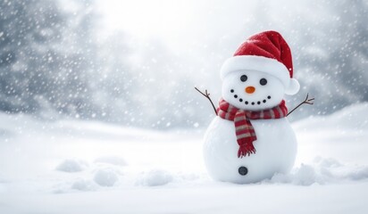 snowman with red hat and red scarf