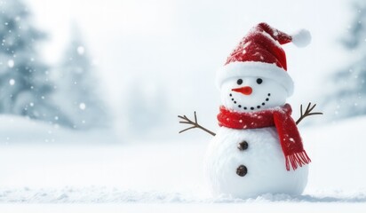 snowman with red hat and red scarf