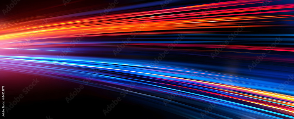 Poster abstract illustration depicting high-speed light trails in 3d, creating a dynamic and futuristic bac