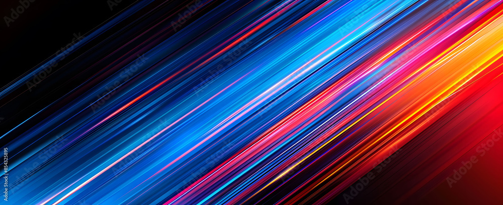 Poster abstract illustration depicting high-speed light trails in 3d, creating a dynamic and futuristic bac