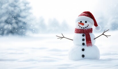 Obraz premium snowman with red hat and red scarf