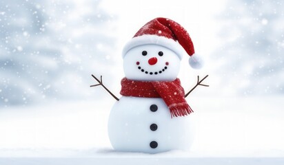 snowman with red hat and red scarf