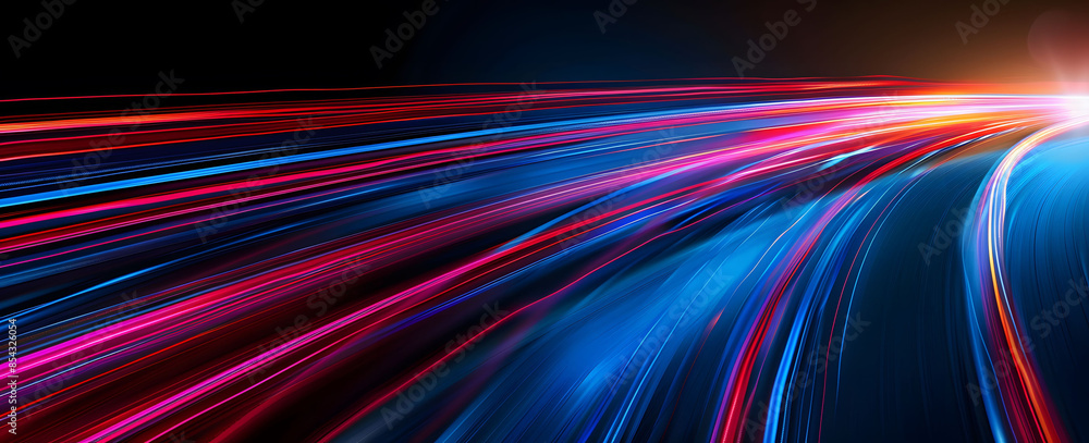 Poster abstract illustration depicting high-speed light trails in 3d, creating a dynamic and futuristic bac