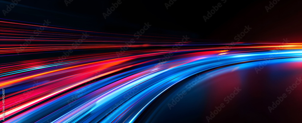 Poster abstract illustration depicting high-speed light trails in 3d, creating a dynamic and futuristic bac