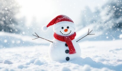 Obraz premium snowman with red hat and red scarf