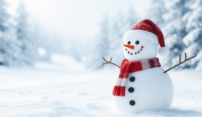 Obraz premium snowman with red hat and red scarf