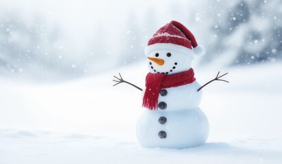 snowman with red hat and red scarf