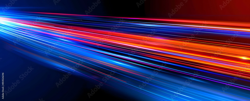 Poster abstract illustration depicting high-speed light trails in 3d, creating a dynamic and futuristic bac