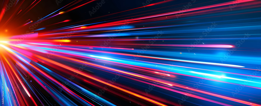 Poster abstract illustration depicting high-speed light trails in 3d, creating a dynamic and futuristic bac