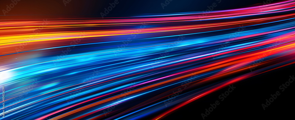 Poster abstract illustration depicting high-speed light trails in 3d, creating a dynamic and futuristic bac