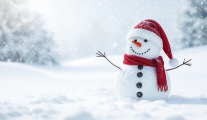 Obraz premium snowman with red hat and red scarf