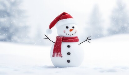 snowman with red hat and red scarf