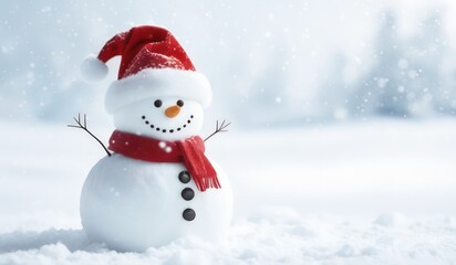snowman with red hat and red scarf