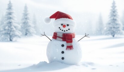 Obraz premium snowman with red hat and red scarf