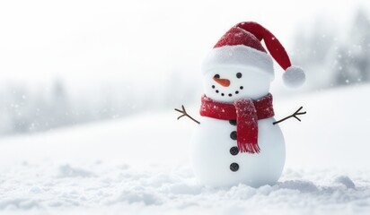 Obraz premium snowman with red hat and red scarf