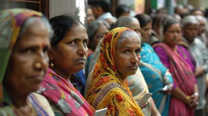Obraz premium Group of indian people waiting in line outside