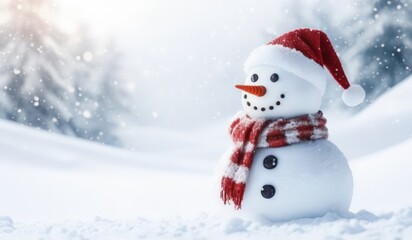 Obraz premium snowman with red hat and red scarf