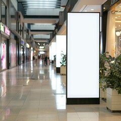 Hyperrealistic Mockup of a Blank Front View Billboard in a Busy Shopping Center, Ideal for Advertising and Marketing Campaigns