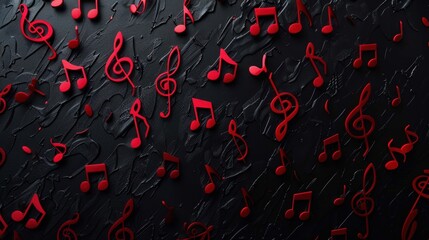 The red Music Symbol is Falling on a black background