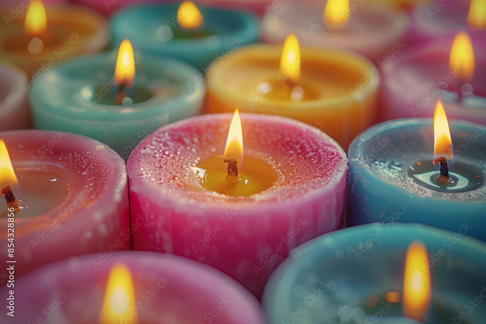Aufkleber a selection of scented candles creating a soothing atmosphere. concept of aromatherapy and relaxatio