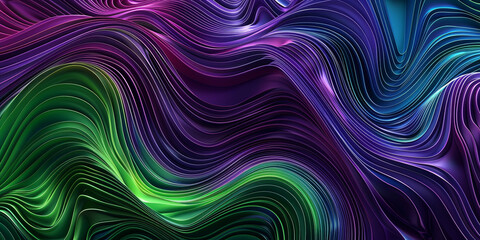 Obraz premium abstract green and purple background with flowing lines of energy and waves, generative AI