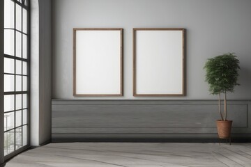 Interior empty home with blank frame poster mock up on white wall