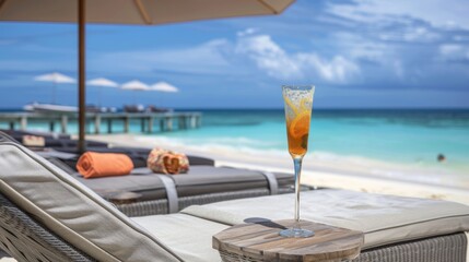 An exclusive beach club where guests can enjoy a private beach butler service delivering cocktails right to their lounger.