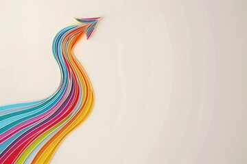 A minimalist and simple illustration of colorful lines flowing in the shape of an arrow, representing creativity and innovation for design branding on a white background with copy space Generative AI