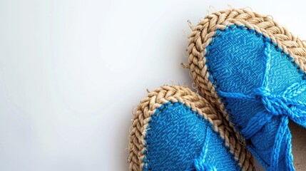Fototapeta premium Blue espadrilles on white background with space for text
