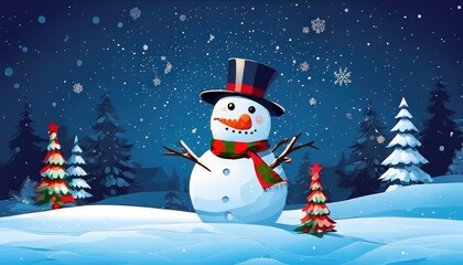 Fototapeta premium merry christmas tree with gifts and snowman. merry. red hat. smile. white. snow. happy. 