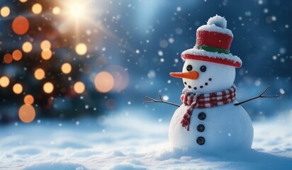 merry christmas tree with gifts and snowman. merry. red hat. smile. white. snow. happy. 