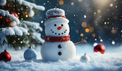 Obraz premium snowman in winter secenery with copy space. new model snowman