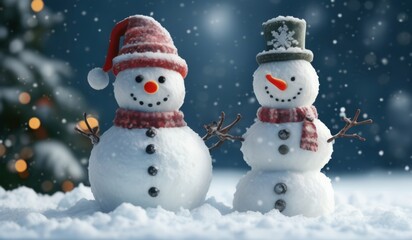 Fototapeta premium snowman in winter secenery with copy space. new model snowman
