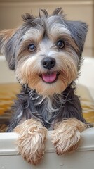 Adorable Dog in Bathtub with a Happy Expression