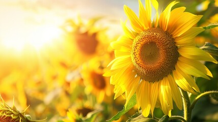 Obraz premium Sunflower on blurred sunny nature background