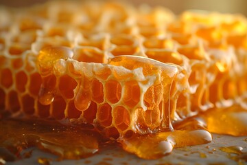 Close-up of Dripping Honeycomb