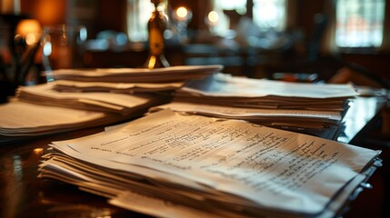 A pen sits on top of a stack of papers