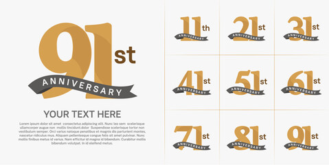 anniversary logotype set vector, brown color and black ribbon for special day celebration